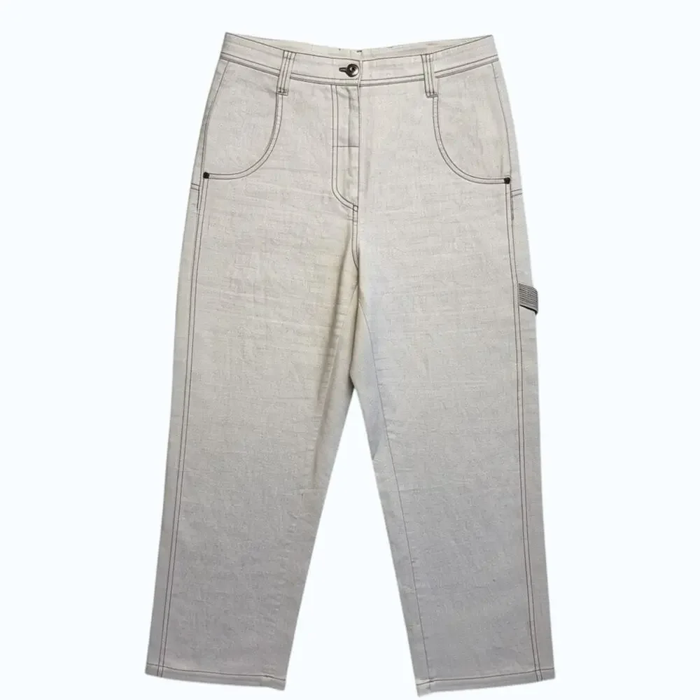 Brunello Cucinelli Pants 30 x 27 Beige Carpenter Straight Linen Blend Italy Made